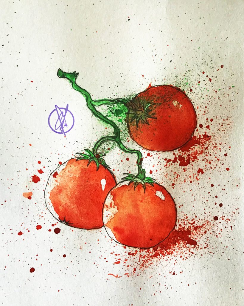 Greengages Restaurant - Pen & ink drawing - Tomatoes