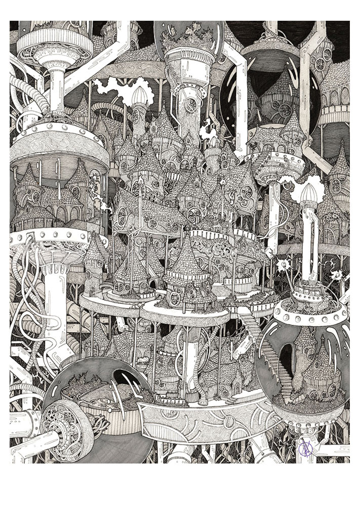 When I set out to draw a house by Alexander Franks, 2023. Pen and ink drawing.